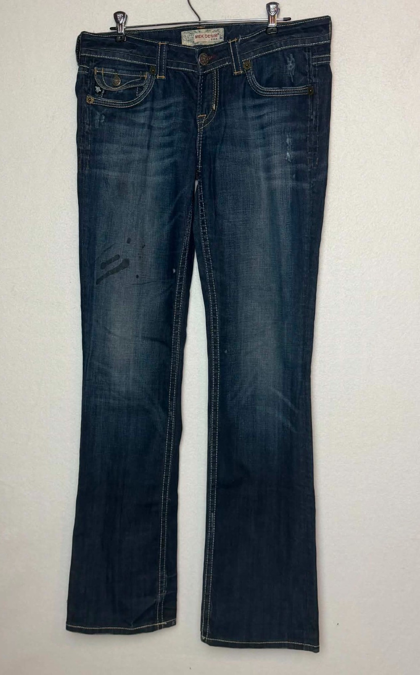 MEK Denim USA Jeans Santiago Dark Blue Distressed 5 Pocket Country W 31 L 36